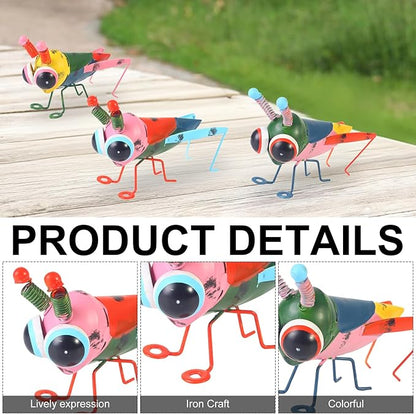 Metal Yard Art Garden Decor, Cute Locust Lawn Ornament Backyard Decorations Animal Hanging Flower Pot and Vase Hugger, 3D Garden Sculptures & Statues, Gifts for Grandma Mom - Set of 3