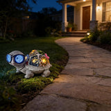 Solar Garden Outdoor Statues with Succulent and 7 LED Lights - Lawn Decor Tortoise Statue for Patio, Balcony, Yard Ornament - Unique Housewarming Gifts (Gray Turtle)