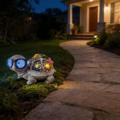 Solar Garden Outdoor Statues with Succulent and 7 LED Lights - Lawn Decor Tortoise Statue for Patio, Balcony, Yard Ornament - Unique Housewarming Gifts (Gray Turtle)