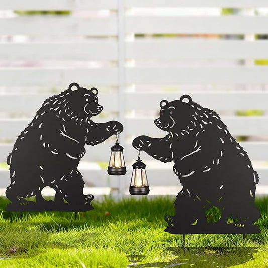 nawaza Bear Metal Garden Stakes Decorative 2Pack,Solar Lights Outdoor Garden Decor Stake,Birthday Gifts for Mom Women,Decorative Metal Housewarming Ornament for Lawn Patio Yard Pathway Black.