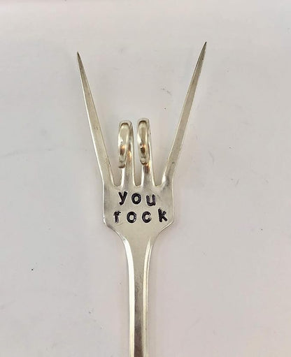 YOU ROCK Flower Pot Marker, Plant sign, recycled Fork