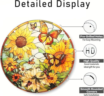 Sunflower Stained Window Hanging Suncatcher 7.9" Hand-Painted Sun Catcher Ornament for Home Garden Christmas Mother’s Day & Valentine’s Day Gift