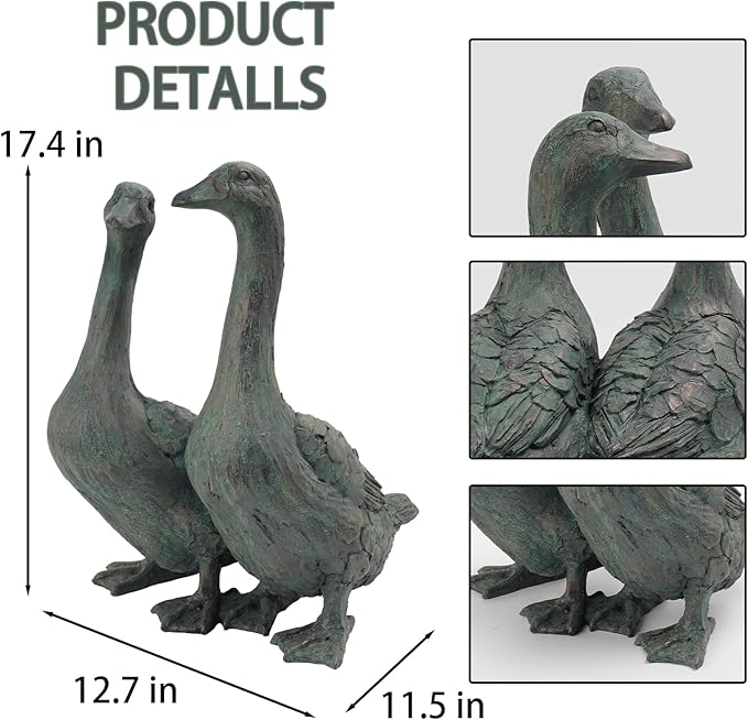 DiliComing Porch Goose Statue Set - Large Resin Outdoor Garden Decor, 17 inch Lawn Goose Sculptures Couple, Front Porch Decor Yard Art