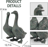 DiliComing Porch Goose Statue Set - Large Resin Outdoor Garden Decor, 17 inch Lawn Goose Sculptures Couple, Front Porch Decor Yard Art