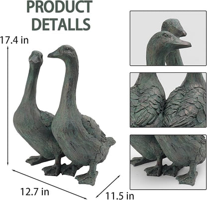DiliComing Porch Goose Statue Set - Large Resin Outdoor Garden Decor, 17 inch Lawn Goose Sculptures Couple, Front Porch Decor Yard Art