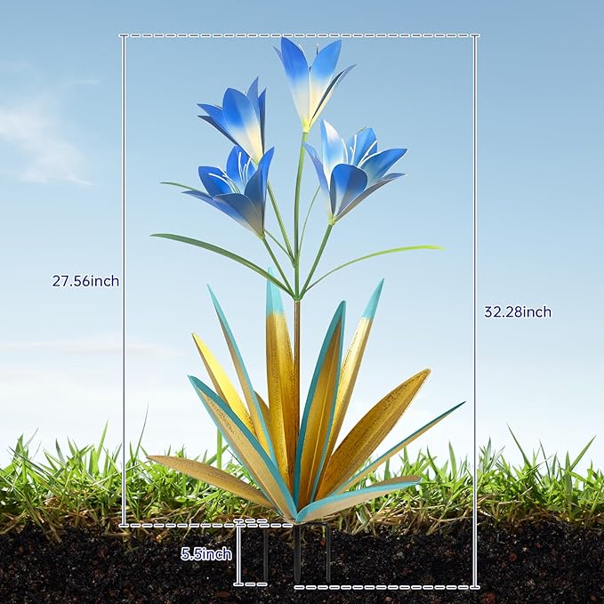 TOMBABY 32.28 Inch Metal Agave Plant Outdoor Decoration Lily Mexican Yard Art Garden Gift Home Decor Hand Painted Metal Agave Garden Yard Statue (1, Blue)