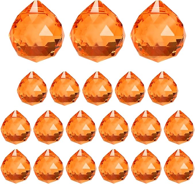 M METERXITY 20-Pack Crystal Ball Prisms, 24mm/0.94 Inch Chandelier Pendant Maker Hanging Crystals Chandelier Prisms for Home/Windows/Garden/DIY Decoration[Orange]