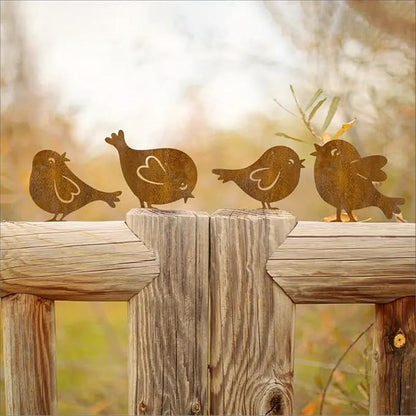 Rusty Birds Decoratio Metal Bird Art Silhouettes Courtyard Garden Déco rand Courtyard Garden Rustic Outdoor Décor Backyard Fence Décor 4Piece Metallic Rust-Colored