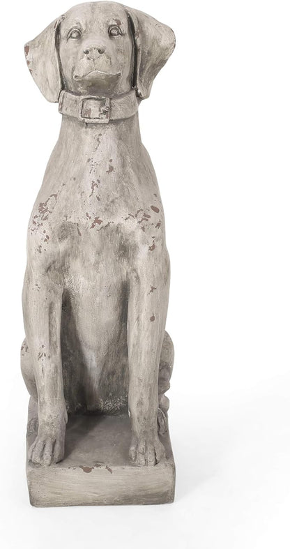 Merax MGO Antique White Dog Garden Statue - Outdoor Cast Stone Decor, Vintage-Style Yard Art, Weather-Resistant Patio Sculpture, No Assembly Required (31.5" H x 13" W)