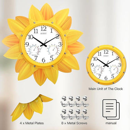 OCEST 24 Inch Indoor Outdoor Clock, Waterproof Large Wall Clock with Thermometer Hygrometer Combo, Silent Non-Ticking Battery Operated Decor for Patio Pool Porch Garden Garage