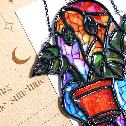 Ghost Plant Handmade Resin Suncatchers, Artisan Boho Sun Catcher Stained Glass Effect Spooky Window Hanging Garden Decor, Gift for Mother's Day Mom Grandma Wife Women
