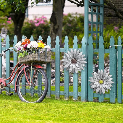Galvanized Farmhouse Metal Flowers Wall Decor Inspirational,Wall Decor Hanging for Indoor Outdoor Home Bedroom Living Room Office Porch Patio Garden Fence 13Inch,Handmade Gift, Set of 2