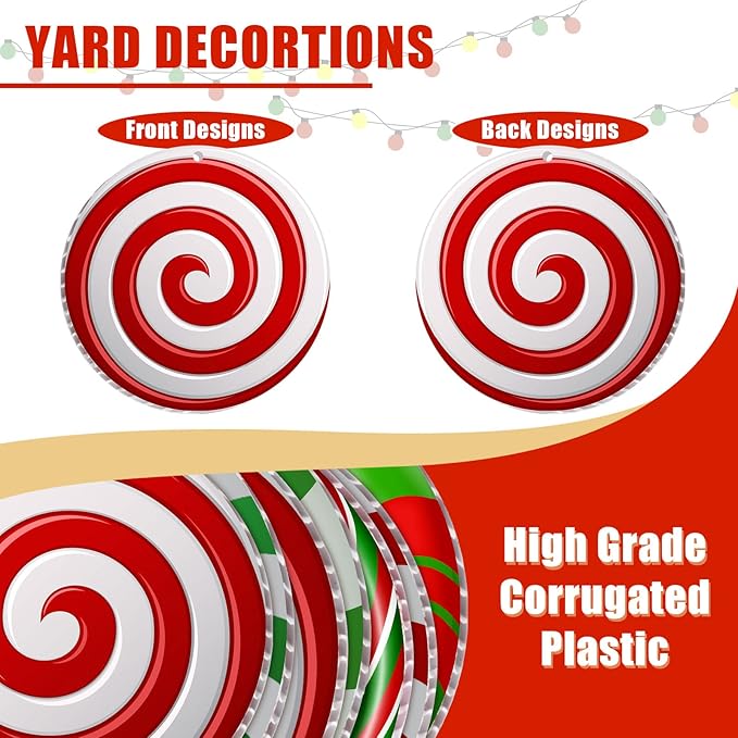 Rtteri 30 Pieces Christmas Candy Yard Hanging 6 Inch Double Sided Lawn Decorations Outdoor Christmas Hanging Ornaments Plastic Outdoor Holiday Decorations for Xmas Tree Home Lawn Porch Yard Decor