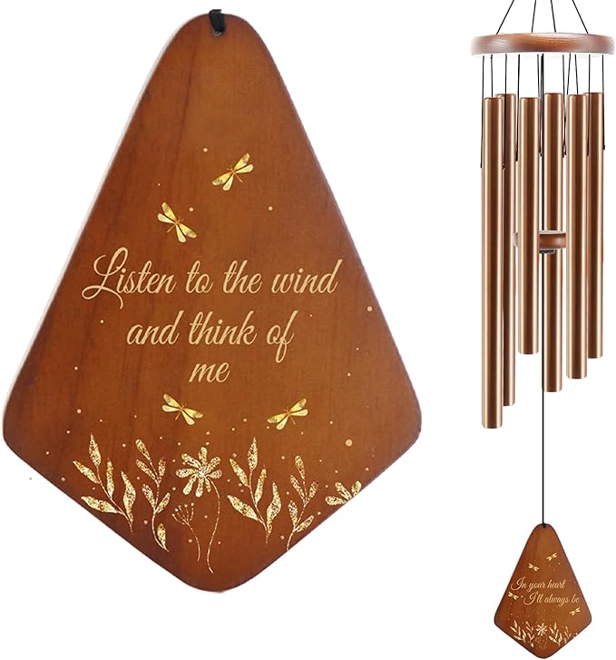 Memorial Sympathy Wind Chimes for Outside, Dragonfly Wind Chimes for Loss of Loved One Mother Father, Bereavement/Condolence/Funerary/Remembrance Gift Idea,32inch Wooden,Brown