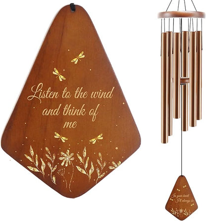 Memorial Sympathy Wind Chimes for Outside, Dragonfly Wind Chimes for Loss of Loved One Mother Father, Bereavement/Condolence/Funerary/Remembrance Gift Idea,32inch Wooden,Brown