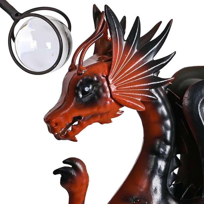 Outdoor Metal Dragon Garden Balancer Yard Art 53" H, Artisam Crafted Decorative Iron Stakes Gifts for Dragon Enthusiast, Animal Balancing Statue for Court Patio Exterior Space Decor