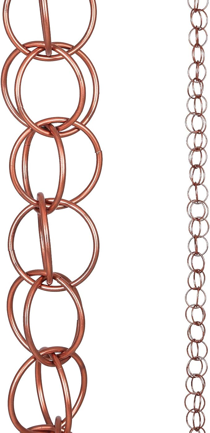 Topadorn Rain Chain Decoration 8 FT., Rain Downspout Catcher Chain Gutter 96'' Metal Double Loop, Rain Chains for House Eaves, Garden, Porch & Patio, Ring Rain Chain