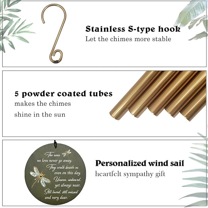 Personalized Wind Chime Outdoor Deep Tone, Large Bereavement Memorial Wind Chimes, Outdoor Mourning Wind Chimes, Gifts for Mothers, Garden Home Patio Hanging Decorations, Product in USA