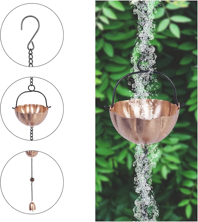 Rain Chains Gutters 10FT,Adjustable Rain Catcher Chain with 12 Cups,Decorative Replacement for Gutter Downspouts
