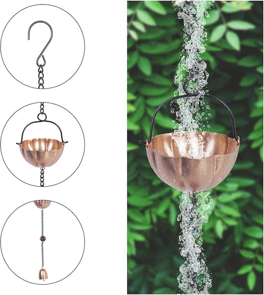 Rain Chains Gutters 10FT,Adjustable Rain Catcher Chain with 12 Cups,Decorative Replacement for Gutter Downspouts