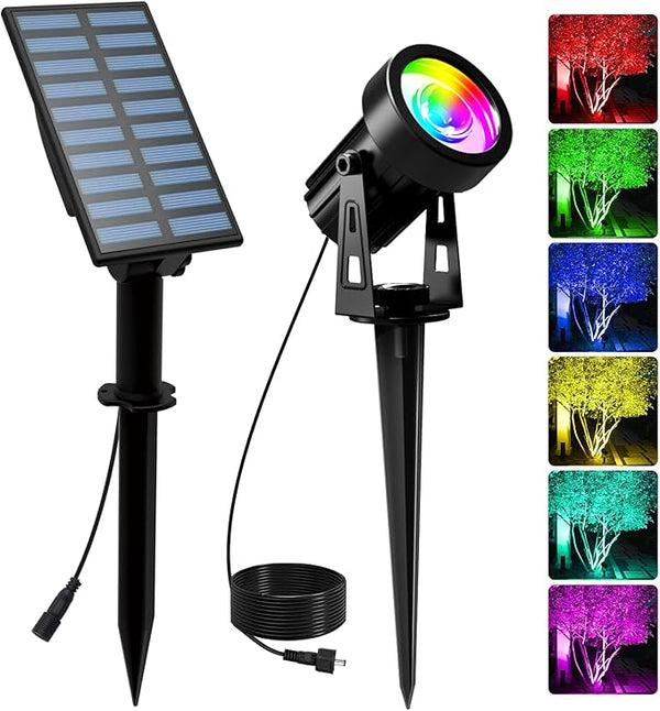T-SUNUS RGB Solar Spot Lights Outdoor, Color Changing Landscape Light with Separated Panel 9.8ft Cable Waterproof IP65 Dusk to Dawn Garden for Yard Tree Patio Pool Driveway Halloween Christmas