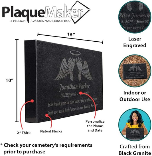 PlaqueMaker Black Granite Memorial Headstone Or Garden Memorial for Lost Infant or Child - Include You Personalized Text. Can be Used as a Sympathy Gift, Garden Stone or Grave Maker (16 X 10 X 2)