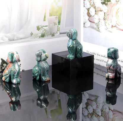 SMQ Ocean Jasper Crystal Dog Statues Home Decor Polished 2" Carved Gemstone Puppy Sculpture Healing Statue Animal Carvings Figurines Gifts