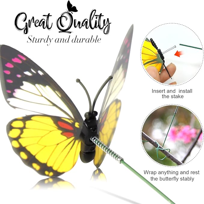 Teenitor 40 Pcs Butterfly Decorations Garden Decor, 5 Different Size PVC Waterproof Butterfly Garden Stakes, Yard Decorations Outdoor Garden Decor