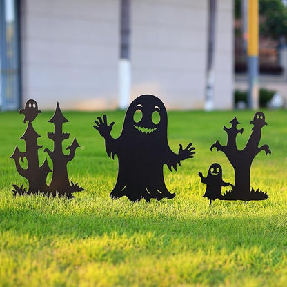 Halloween Decorations White Ghost Metal Decorative Garden Stakes,Halloween Ghosts Silhouette Statues Decorations for Yard Art,Patio,Backyard,Outdoor,Forests,Lawn Ornaments