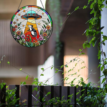 Opossum Wildflowers Sun Catcher Stained Glass Window Hanging for Women Funny Gifts for Window Hanging Handmade Sun Catcher Decoration for Garden Home, 7.87inch