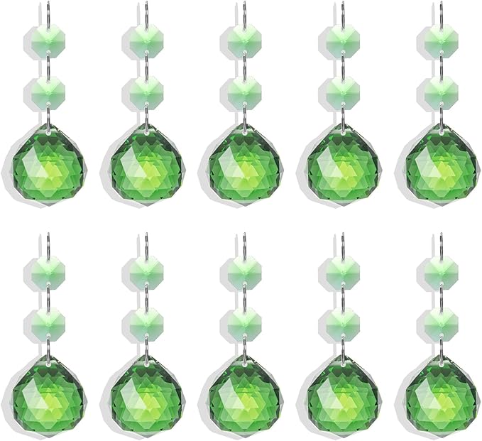 Pack of 10 Green Crystal Ball Prism 30mm Suncatcher Chandelier Prisms Part Decor Rainbow Maker