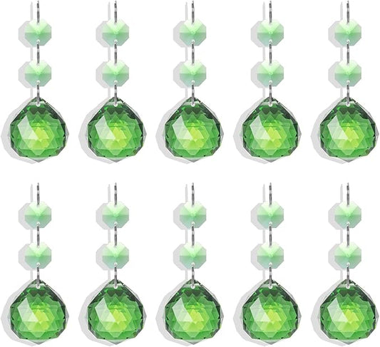 Pack of 10 Green Crystal Ball Prism 30mm Suncatcher Chandelier Prisms Part Decor Rainbow Maker