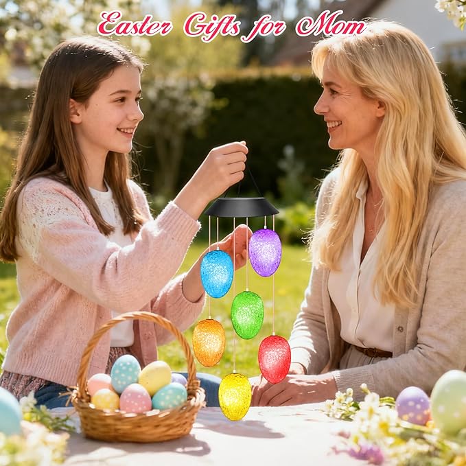 Easter Basket Stuffers for Adults, Winzwon Solar Lights Outdoor Wind Chimes for Outside Garden Yard Patio Porch Decor Hanging Eggs Decorations, Mothers Day Mom Gifts, Birthday Gifts for Women Her