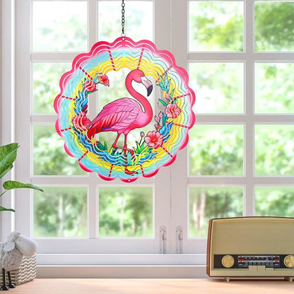 Flamingo Metal Wind Spinners Gifts for Women Mom Grandma Friends Hanging Wind Spinner Garden Decorations 12 inch 3D Kinetic Sculpture for Lndoor Spring Outdoor Decor House Yard Art Decorations