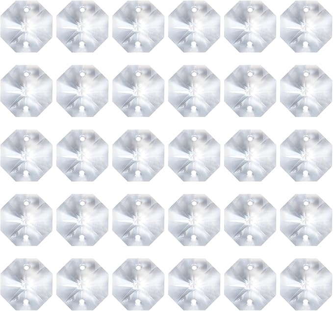 PATIKIL K9 Crystal Octagon Beads 2 Holes Pendants, 60 Pack 16mm Chandelier Prisms Parts Ornaments Hanging Beads for DIY Arts Crafts Decoration, Clear