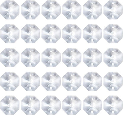 PATIKIL K9 Crystal Octagon Beads 2 Holes Pendants, 60 Pack 16mm Chandelier Prisms Parts Ornaments Hanging Beads for DIY Arts Crafts Decoration, Clear