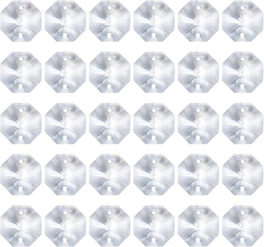 PATIKIL K9 Crystal Octagon Beads 2 Holes Pendants, 60 Pack 16mm Chandelier Prisms Parts Ornaments Hanging Beads for DIY Arts Crafts Decoration, Clear