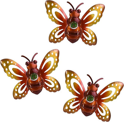 Garden Decor Metal Bee Wall Art Sculpture, Large Bee Wall Decor Garden Decoration Hanging for Yard Lawn Patio Living Room Bedroom, 3 Pack, Gift for Family