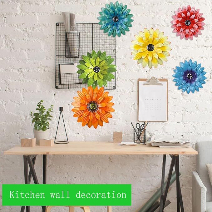 Outdoor Metal Wall Art Decor, 2 Pack 8 Inch Sunflower Wall Decorations, Hanging Outdoor wall Decor, Handmade Metal Flowers for Outdoor Outside Indoor Decor,Yellow+Orange