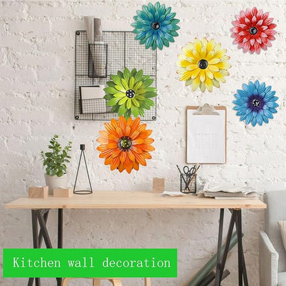 Outdoor Metal Wall Art Decor, 2 Pack 8 Inch Sunflower Wall Decorations, Hanging Outdoor wall Decor, Handmade Metal Flowers for Outdoor Outside Indoor Decor,Yellow+Orange