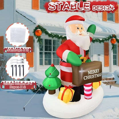 6FT Christmas Inflatable Waving Santa 6FT Holding Sign Santa Claus Christmas Inflatables Outdoor Decorations Xmas Santa Blow Up Yard Decor with 8 Built-in LEDs for Yard Garden Lawn(with Storage Bag)