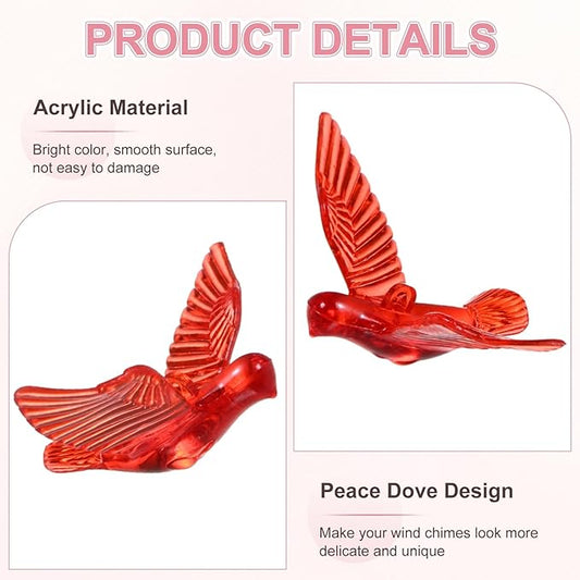 M METERXITY 12-Pack Wind Chime Pendants, 4.3cm Acrylic Peace Dove Shape DIY Wind Chime Parts Supplies for Craft Projects/Custom Home Garden Outdoor Hanging Decorations [Red]