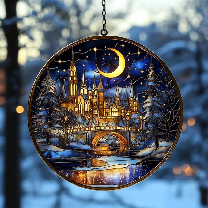 The City of Magic Acrylic Suncatcher Stained Glass Effect Window Car Hanging Christmas Ornament Indoor Outdoor Decor Garden Sun Catcher Panel for Acrylic Suncatcher Lover for Women Mom Grandma