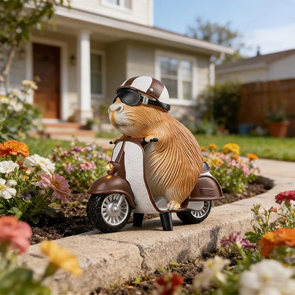 Capybara Solar Outdoor Figurine Light, Capybara Riding Motorcycle Garden Statue with LED Headlight, Waterproof Solar Powered Lawn Decor for Yard Patio Porch, 8.6” x 4.7” x 9.4”