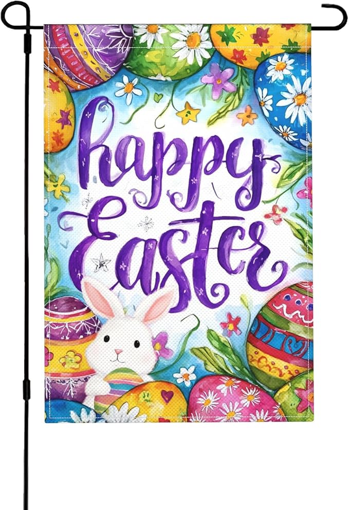 Easter Eggs Garden Flag Seasonal Double Sided 12 x 18 Inch Small Yard Flag for Indoor Outdoor Decor Holiday All Seasons