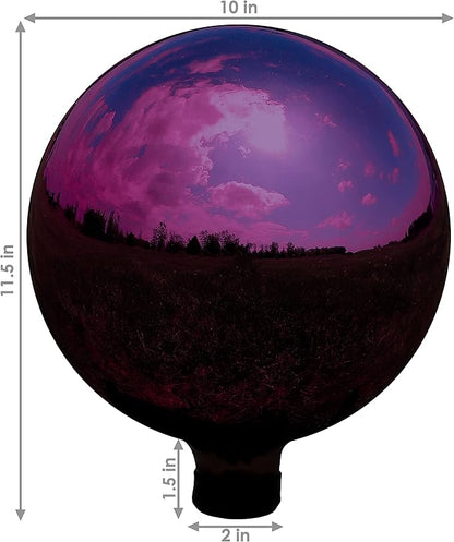 Sunnydaze 10-Inch Gazing Ball for Garden - Glass Gazing Globe with Mirrored Stainless Steel Finish - Merlot - Set of 2