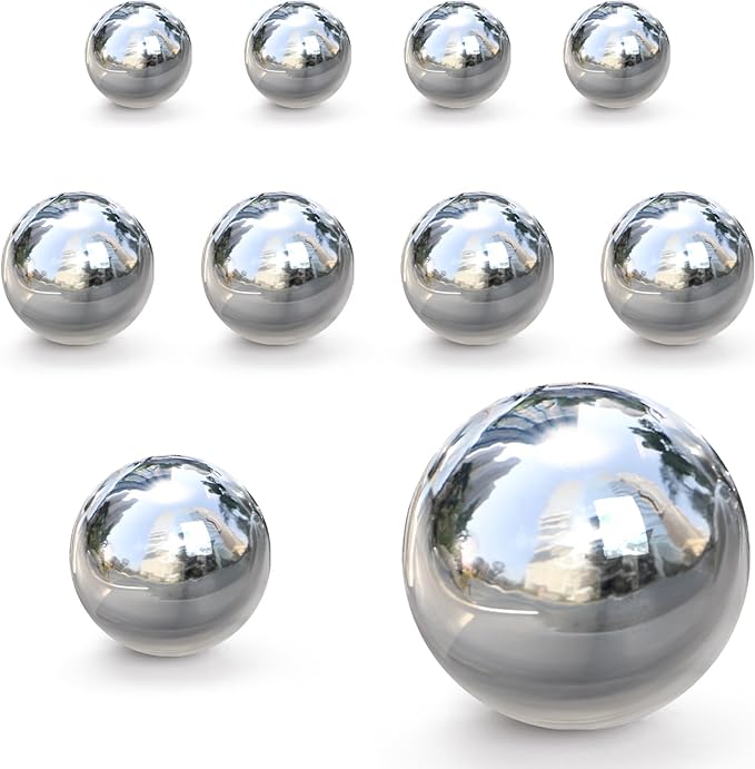 yarlung 10 Pack Stainless Steel Gazing Balls, 50-150 mm Garden Mirror Globe Floating Pond Sphere, Silver Polished Hollow Ball Reflective Ornament for Home Yard Outdoor Lawn Decoration
