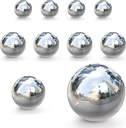 yarlung 10 Pack Stainless Steel Gazing Balls, 50-150 mm Garden Mirror Globe Floating Pond Sphere, Silver Polished Hollow Ball Reflective Ornament for Home Yard Outdoor Lawn Decoration