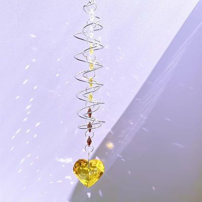 Big Heart Crystal Sun Catchers for Windows Hanging, Double-Spiral Design Gazing Ball Spiral Tail, Rainbow Maker Prism, Sun Catchers Indoor Window for Kitchen, Patio, Porch, Garden(Yellow)