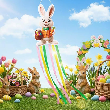 Soulchen Easter Bunny Windsock for Outside 40'' Windsocks for Easter Day Decorations Hanging Bunny for Farmhouse Garden Home Yard Decor